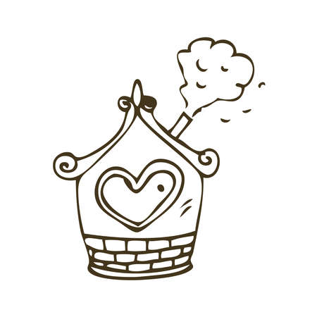 Small doodle house with window in shape of heart vector illustrationのイラスト素材