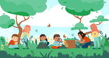 Kids Studying Forest Compositionのイラスト素材