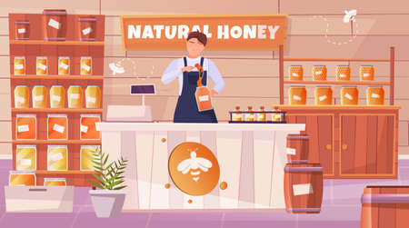 Honey Shop Flat Horizontal Compositionのイラスト素材