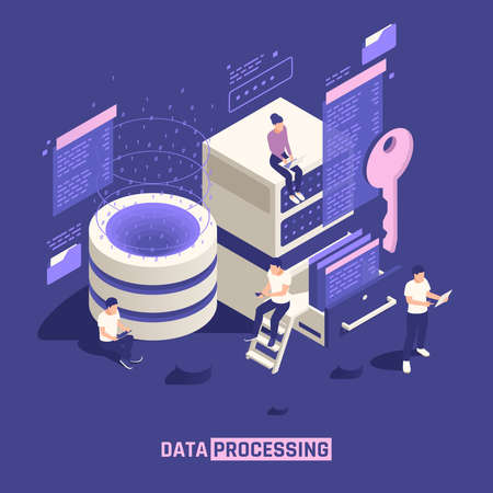 Data Processing Isometric Posterのイラスト素材