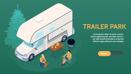 Isometric Trailer Park Horizontal Bannerのイラスト素材