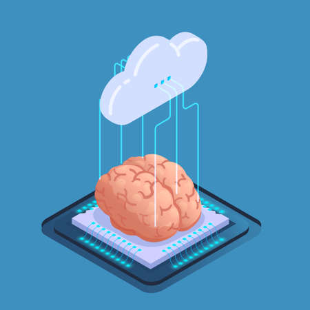 Isometric Brain Chip Compositionのイラスト素材