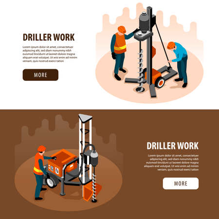 Driller Isometric Banners Setのイラスト素材