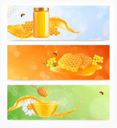 Illustration Honey Horizontal Banners Setのイラスト素材