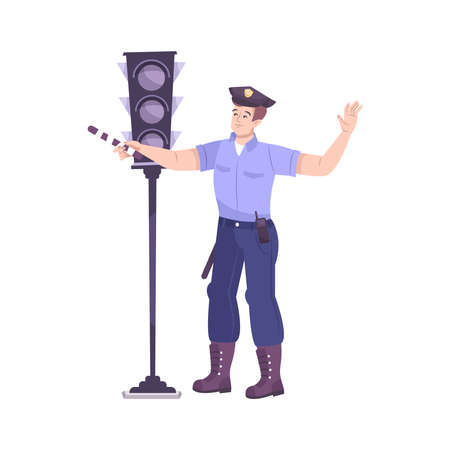 Traffic Cop Flat Compositionのイラスト素材