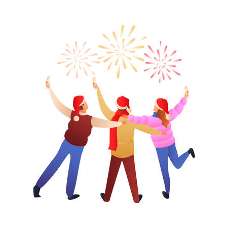 Watching Christmas Fireworks Compositionのイラスト素材