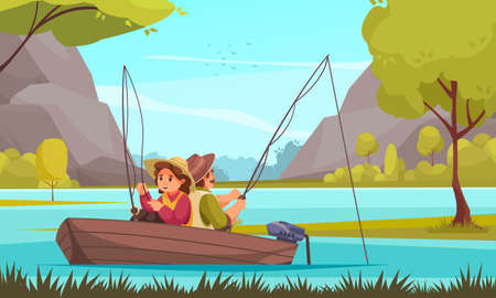 Vacation Fishing Cartoon Compositionのイラスト素材
