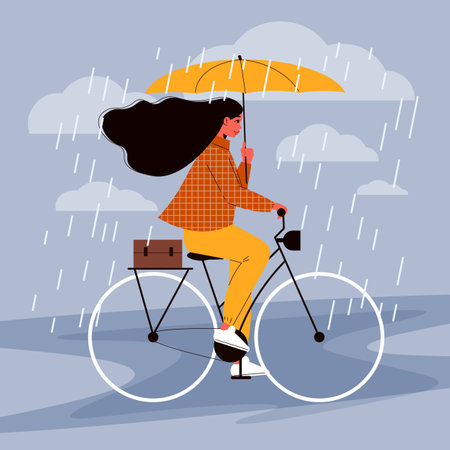 Bicycle Ride Rain Compositionのイラスト素材