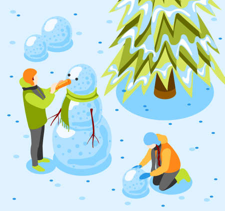 Winter Fun Isometric Backgroundのイラスト素材
