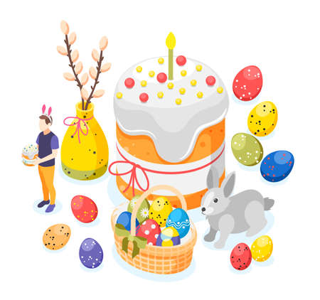 Easter Cake Isometric Compositionのイラスト素材