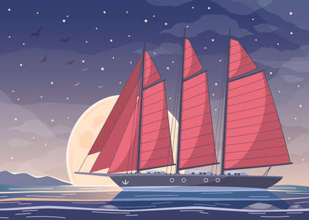 Night Sail Cartoon Compositionのイラスト素材