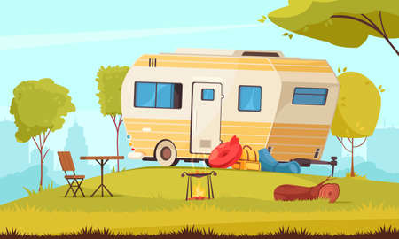 Camping Cartoon Compositionのイラスト素材