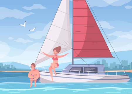 Yachting In Love Composition illustrationのイラスト素材