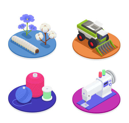 Textile And Spinning Industry 2x2 Conceptのイラスト素材
