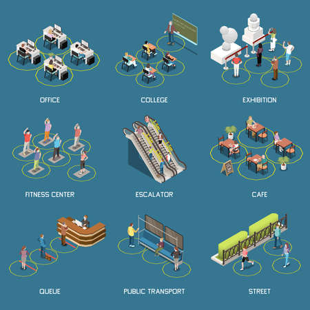 Social Distancing Icons Collectionのイラスト素材