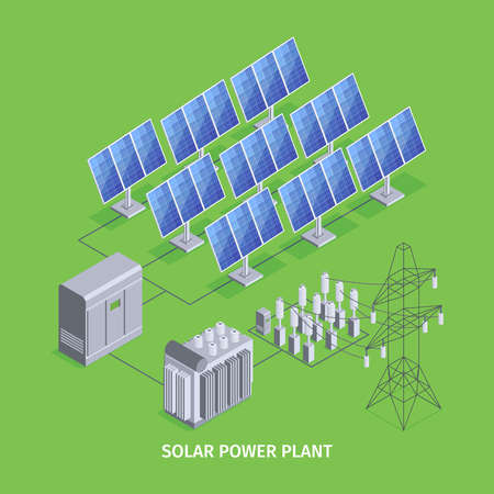 Solar Power Plant Green Backgroundのイラスト素材