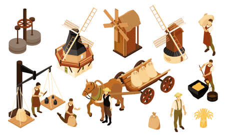 Windmill Isometric Icon Setのイラスト素材