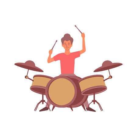 Playing Drums Flat Compositionのイラスト素材