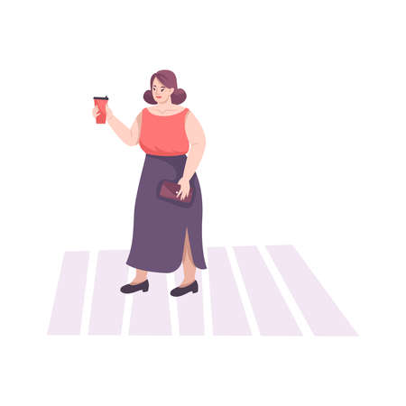 Woman Crossing Street Compositionのイラスト素材
