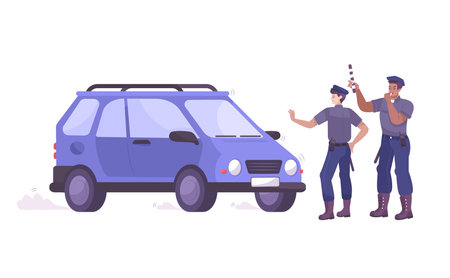 Police Checking Car Compositionのイラスト素材