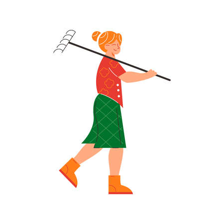 Girl With Rake Compositionのイラスト素材