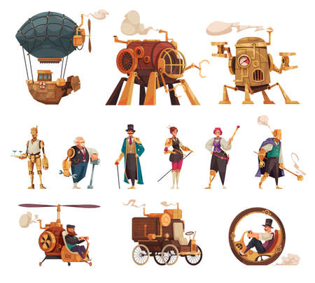 Steampunk Cartoon Setのイラスト素材