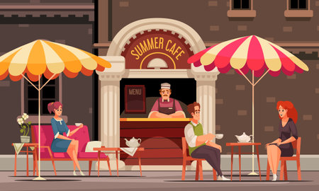 Street Cafe Terrace Compositionのイラスト素材