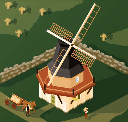 Windmills Isometric Compositionのイラスト素材