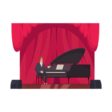 Pianist Flat Illustrationのイラスト素材