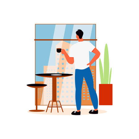 Cafe Window Man Compositionのイラスト素材