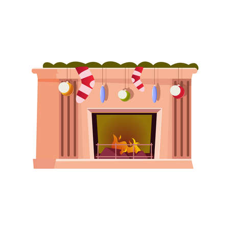 Christmas Fireplace Flat Compositionのイラスト素材