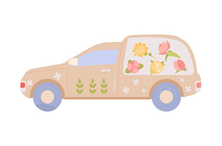 Florists Car Flat Compositionのイラスト素材