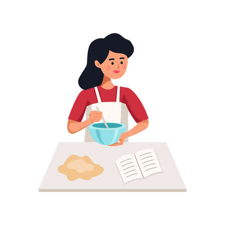 Woman Cooking Flat Illustrationのイラスト素材