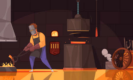 Blacksmith Workshop Cartoon Compositionのイラスト素材