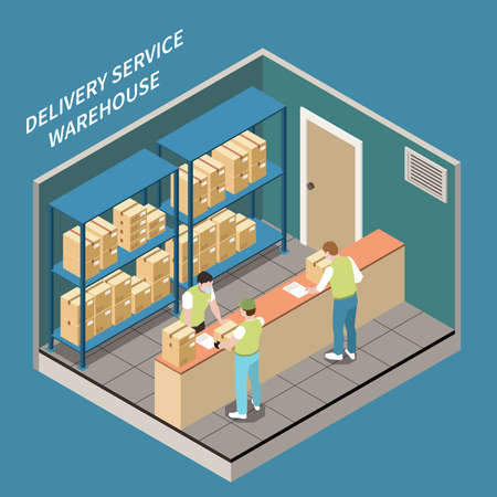 Delivery Warehouse Isometric Illustrationのイラスト素材