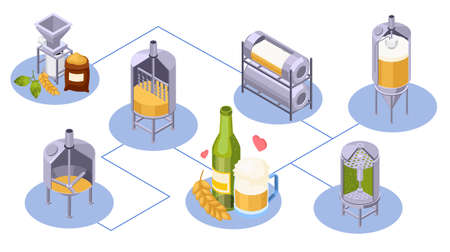 Beer Brewery Isometric Flowchartのイラスト素材