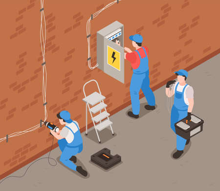 Electrician Isometric Background Illustrationのイラスト素材