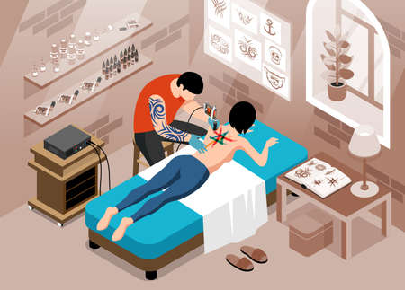 Tattoo Studio Isometric Backgroundのイラスト素材