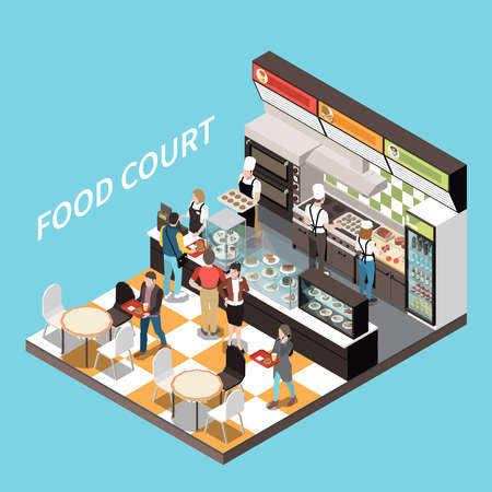 Food Court Isometric View illustrationのイラスト素材