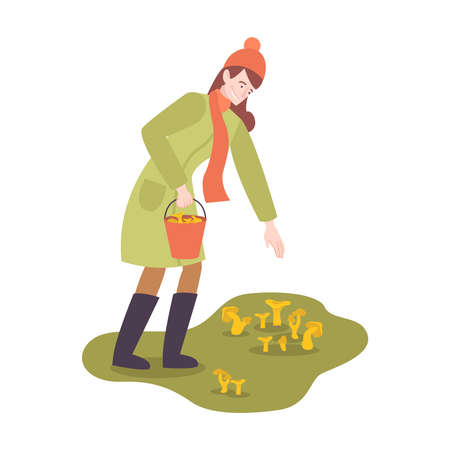 Gathering Mushrooms Illustrationのイラスト素材