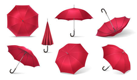 Seven Red Realistic Umbrella Icon Setのイラスト素材