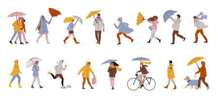 People Under Rain Setのイラスト素材