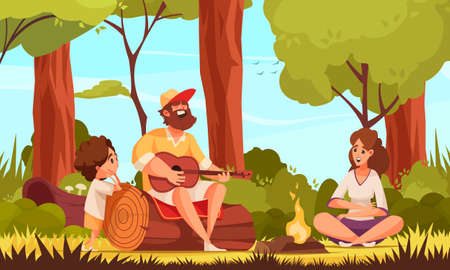 Camping With Guitar Compositionのイラスト素材