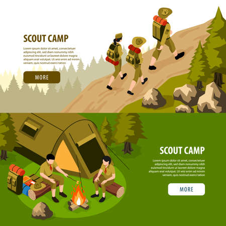 Scout Camp Isometric Horizontal Bannersのイラスト素材