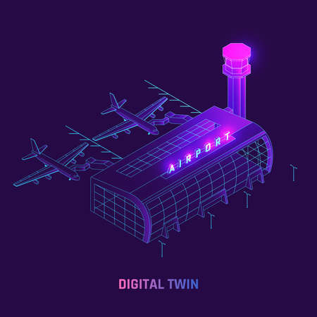 Airport Digital Twin Isometric Backgroundのイラスト素材