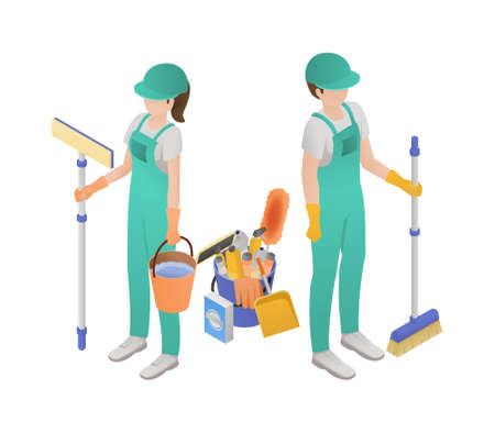 Professional Cleaning Service Isometric Conceptのイラスト素材