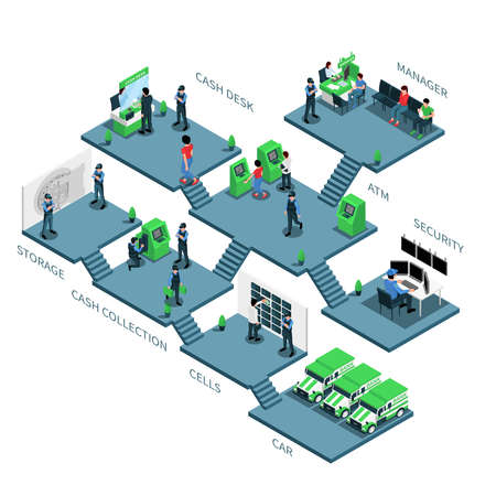 Bank Branch Rooms Isometric Composition