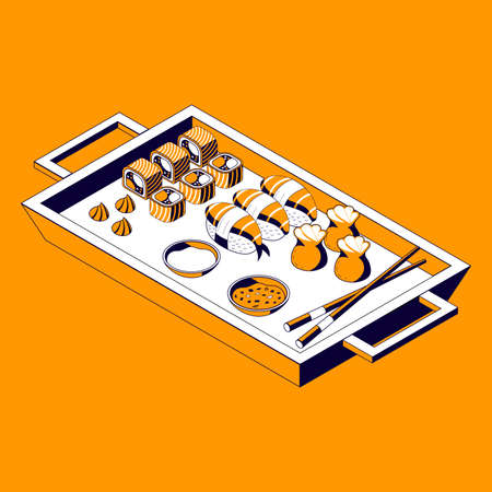 Asian Food Menu Isometric Compositionのイラスト素材