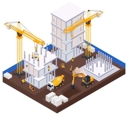 Construction Industry Isometric Conceptのイラスト素材