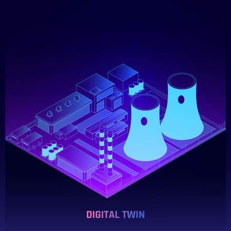 Digital Twins Isometric Posterのイラスト素材